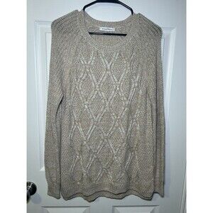 Studio Works Women’s Long Sleeve Pull Over Cable Knit Sweater Beige Size Medium